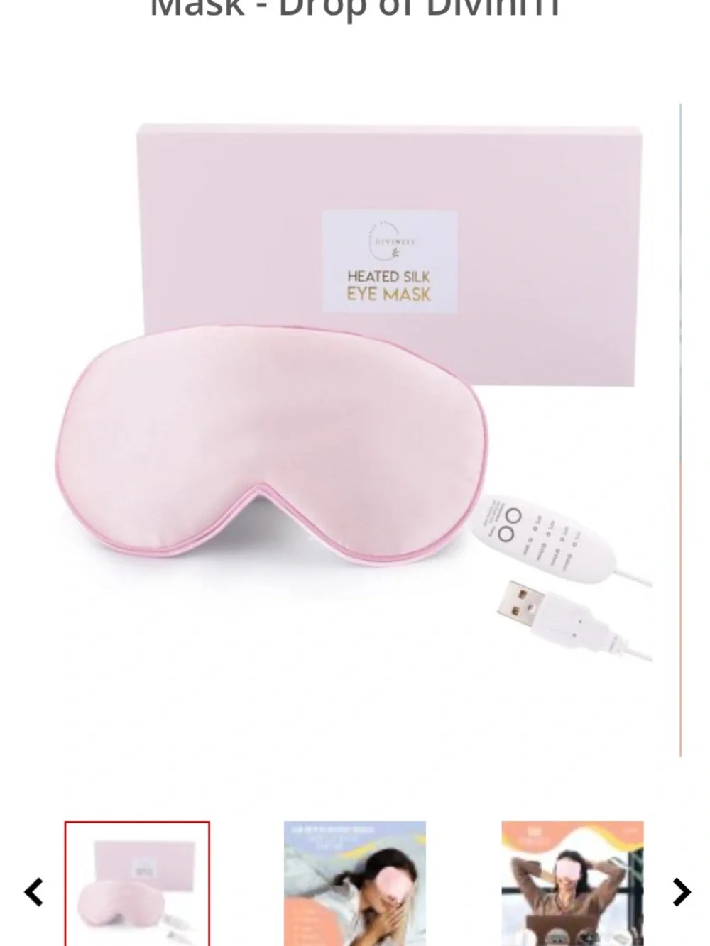 NEW Drop of Diviniti Heated Silk Eye Mask USB